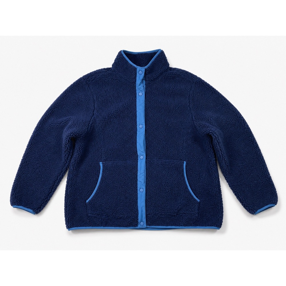 Lands End Navy Blue Sherpa Fleece Snap Front‎ Jacket Plus Size 1X 16W-18W
